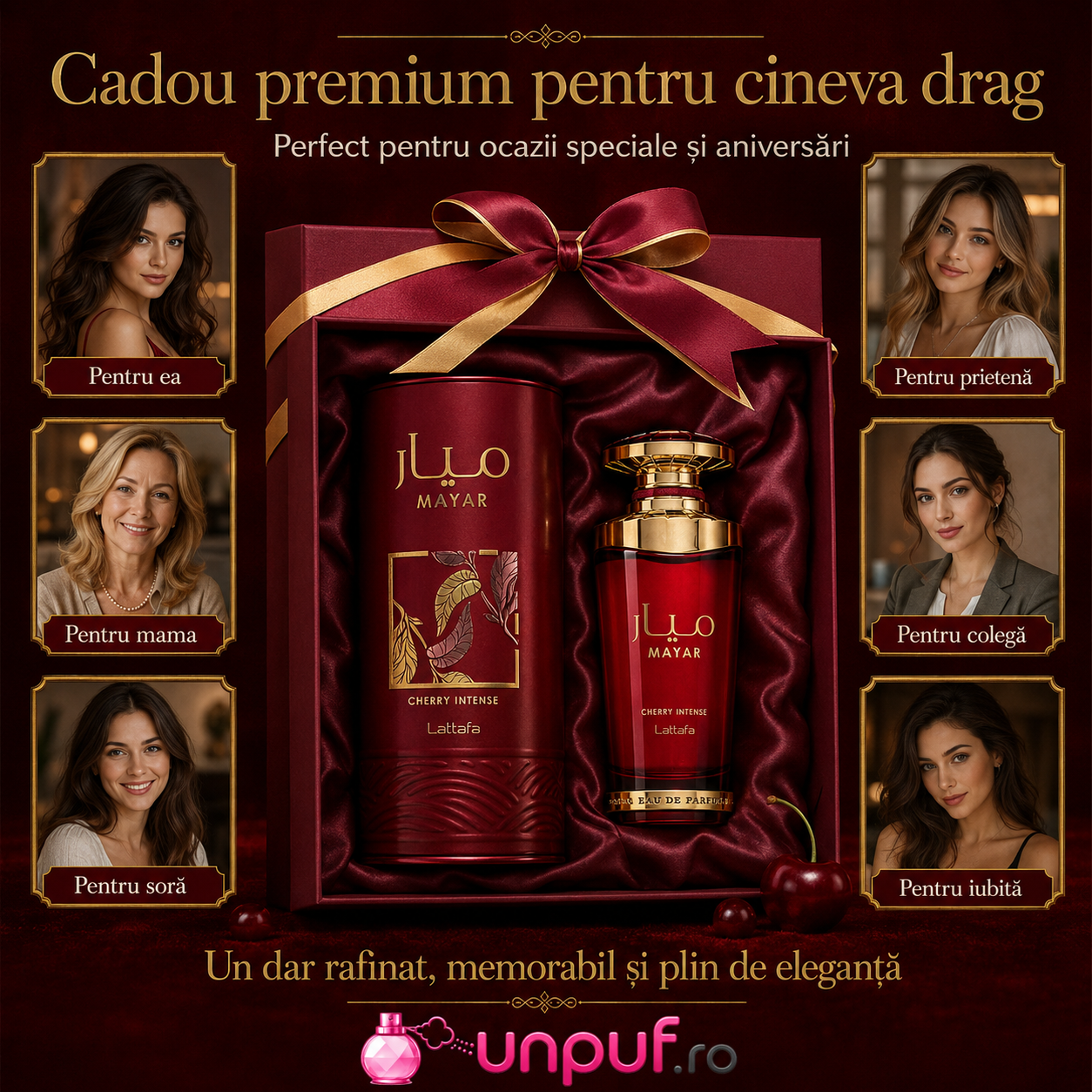 Lattafa Mayar Cherry Intense parfum arabesc de damă, cadou premium pentru ea, mamă, soră, prietenă, colegă sau iubită